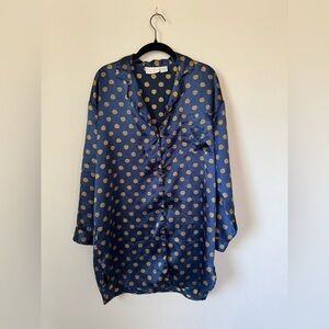 VTG Victoria's Secret Intimates Sleepwear Siz M Blue polka dot long sleeve Shirt